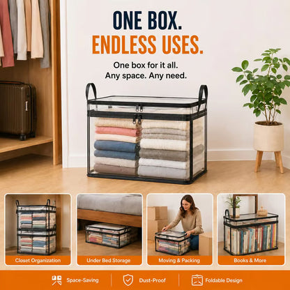 ⏰🔥LIMITED TIME 50% OFF! 🏠 📦Portable Large Heavy-Duty Thick Plastic Clear Storage Box with Hinged Lid | Home, Travel & Camping