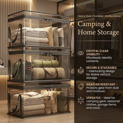⏰🔥LIMITED TIME 50% OFF! 🏠 📦Portable Large Heavy-Duty Thick Plastic Clear Storage Box with Hinged Lid | Home, Travel & Camping